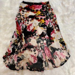 Flowy Floral High Low Mid Length Skirt